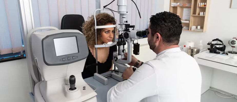 Eye specialist doctor in Thane examining a patient's eye using specialized equipment